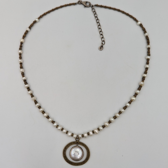 Beautiful SILPADA Pearl Brass Sterling Silver "Go Coastal" Necklace 16" To 18" - Picture 3 of 10